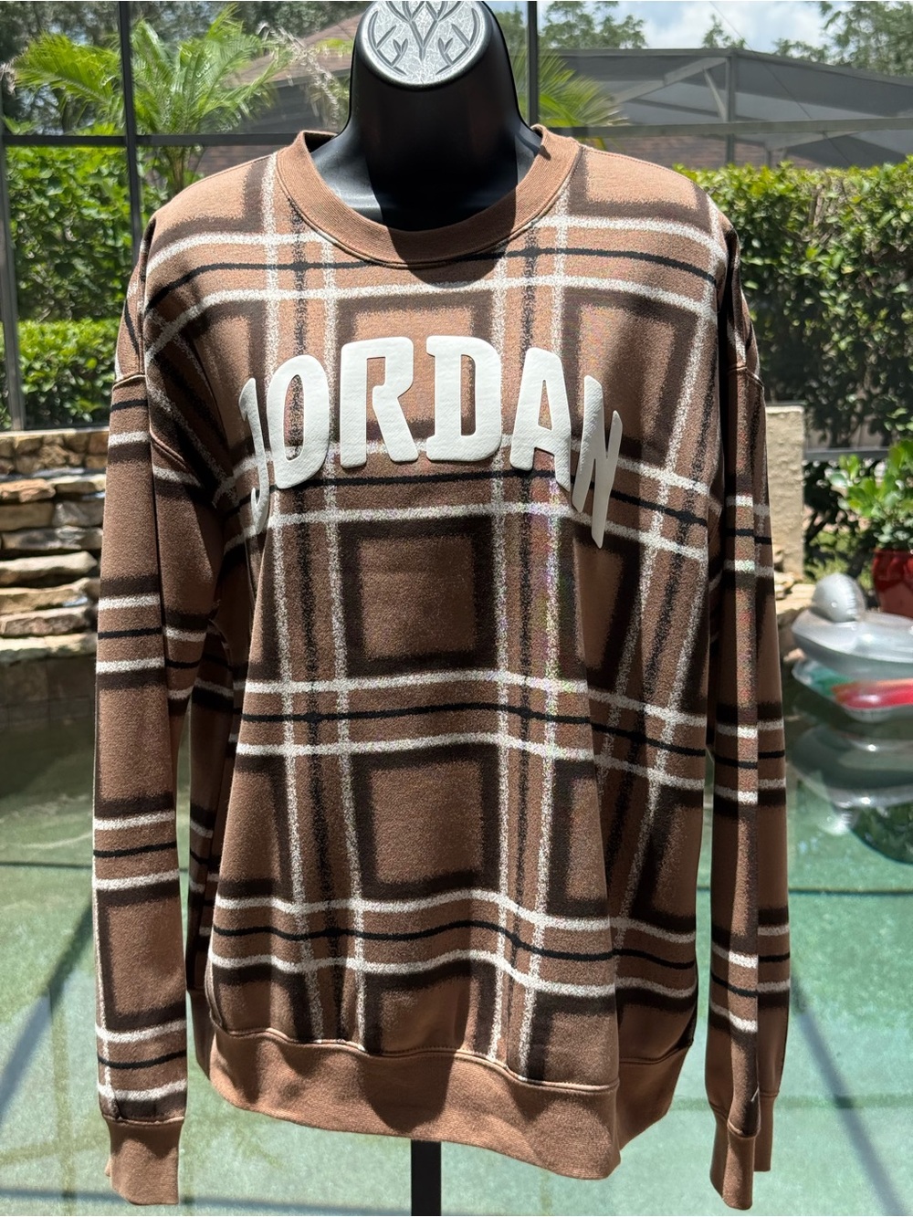 Jordan Essentials Plaid Fleece Sweatshirt Loose Fit Size L HM5498-223